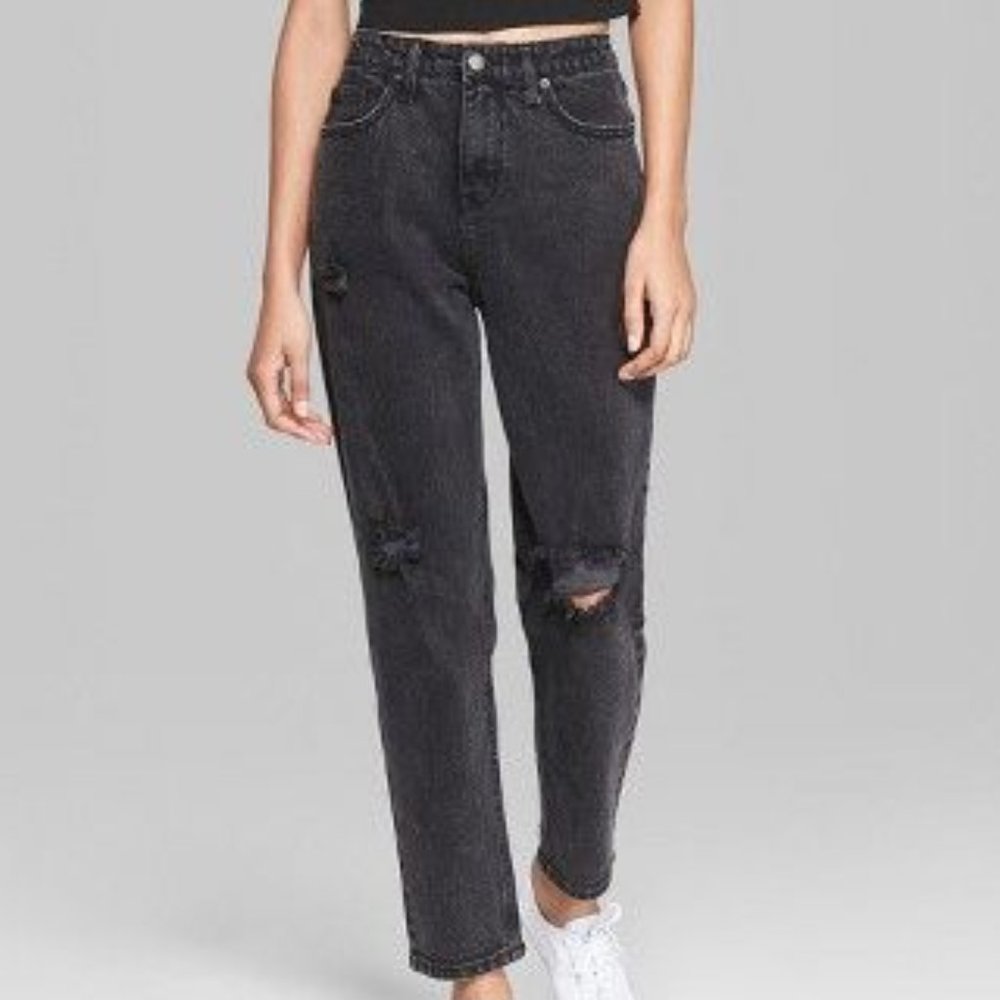 Wild Fable Straight High-Rise Destructed Mom Jeans